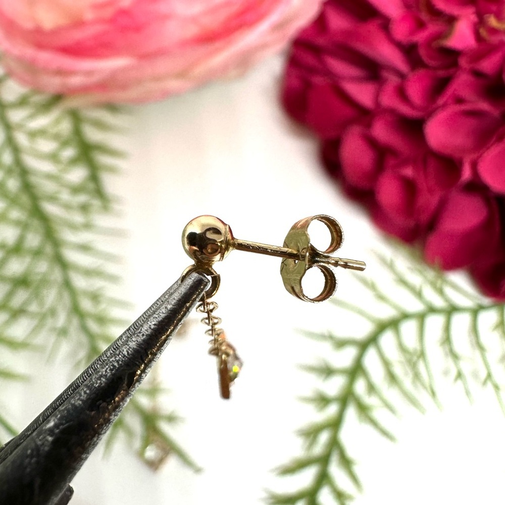 14K Gold ⚜️ Dainty Chain Dangling Cubic Zirconia Drop Earrings - Picture 12 of 12